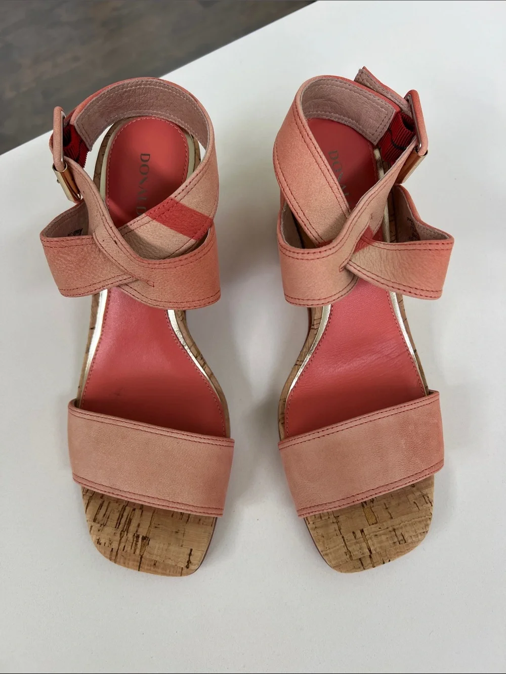 Donald Pliner bellville coral suede leather cork wedge open toe sandals heels 8